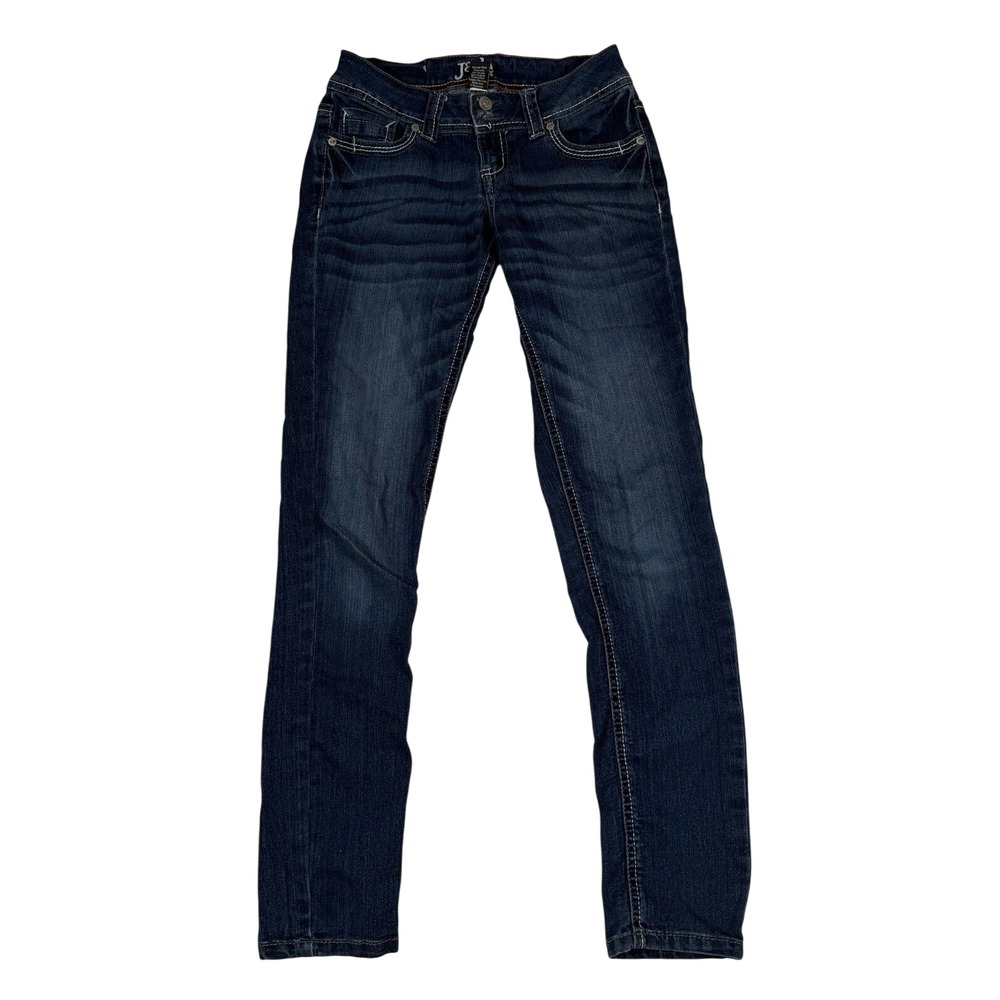 Jade Jeans Dark Wash Skinny Denim Low Rise Contrast Stitch Stretch Size 1/2